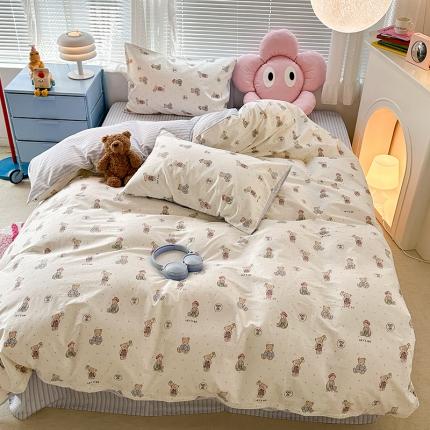 昔可 2023新款全棉可爱动物卡通印花四件套 小熊日记