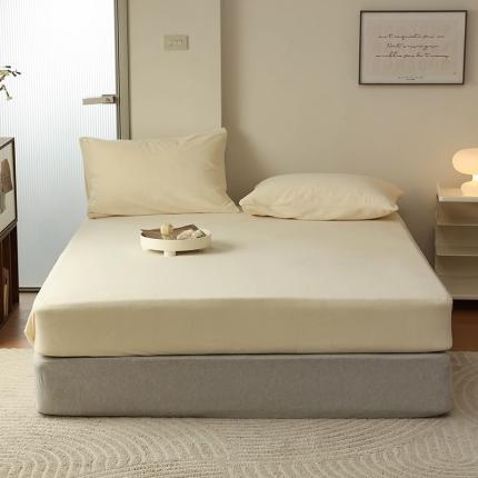 91家纺网 家纺一手货源 找家纺 Mr.pig猪先生水洗棉 2023新款牛奶绒纯色单品床笠 婴儿蓝