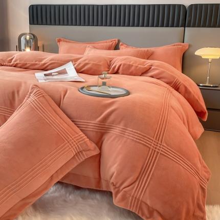 91家纺网 家纺一手货源 找家纺 米瑞娜 2024新款轻奢风埋绳款高克重牛奶绒四件套 美娜德-仕橘