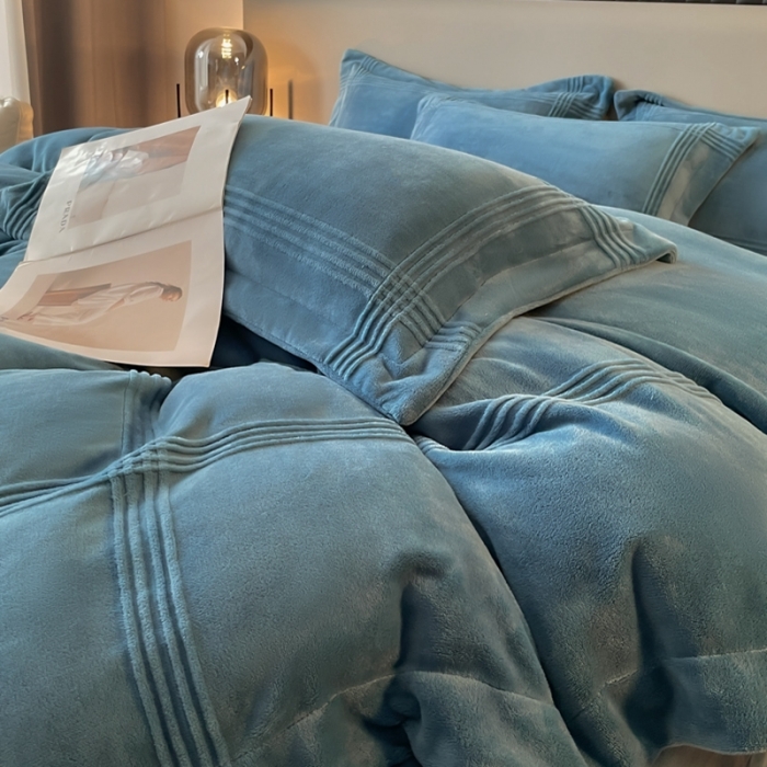 91家纺网 家纺一手货源 找家纺 米瑞娜 2024新款轻奢风埋绳款高克重牛奶绒四件套 美娜德-孔雀兰