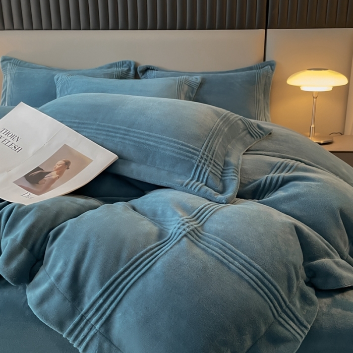 91家纺网 家纺一手货源 找家纺 米瑞娜 2024新款轻奢风埋绳款高克重牛奶绒四件套 美娜德-孔雀兰