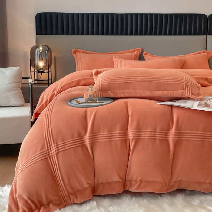 91家纺网 家纺一手货源 找家纺 米瑞娜 2024新款轻奢风埋绳款高克重牛奶绒四件套 美娜德-仕橘