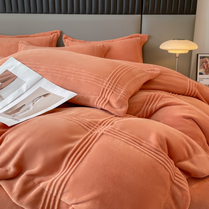 91家纺网 家纺一手货源 找家纺 米瑞娜 2024新款轻奢风埋绳款高克重牛奶绒四件套 美娜德-仕橘