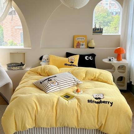 91家纺网 家纺一手货源 找家纺 （总）柚子 2023新款高克重牛奶绒多巴胺条纹毛巾绣四件套