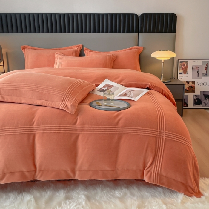 91家纺网 家纺一手货源 找家纺 总米瑞娜 轻奢风A类母婴级埋绳款高克重牛奶绒婴儿宝宝绒四件套-美娜德