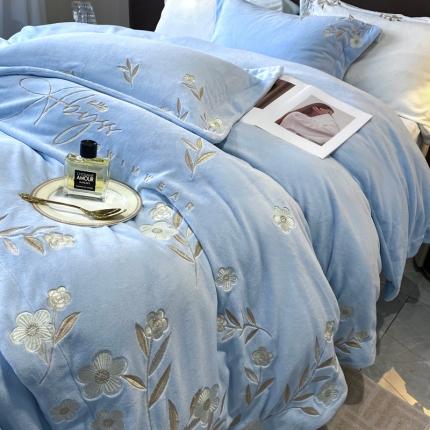 91家纺网 家纺一手货源 找家纺 （总）奥汀洛2024高端刺绣230全消牛奶绒四件套-花园