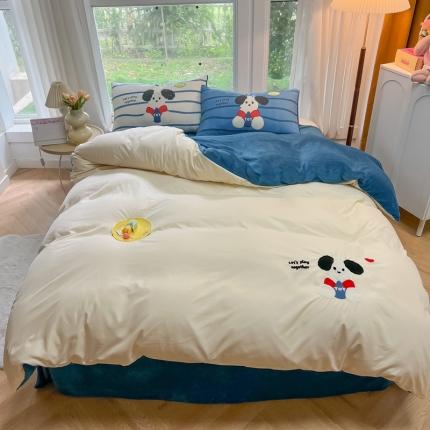 91家纺网 家纺一手货源 找家纺 （总）子钦家纺 2023新款棉+牛奶绒毛巾绣ins风四件套