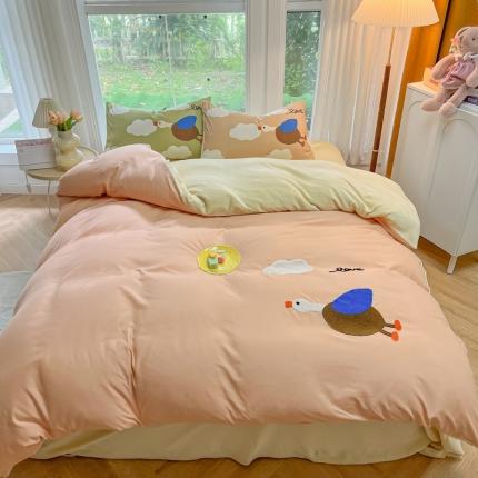 91家纺网 家纺一手货源 找家纺 （总）子钦家纺 2023新款棉+牛奶绒毛巾绣ins风四件套