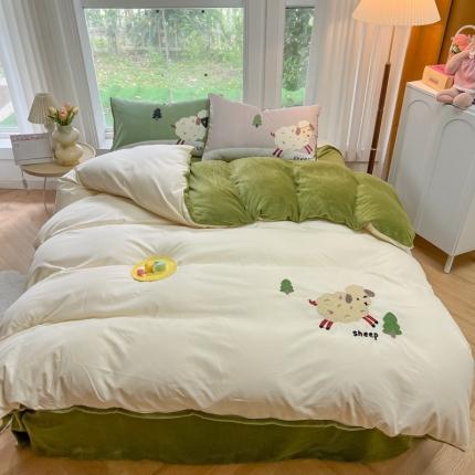 91家纺网 家纺一手货源 找家纺 （总）子钦家纺 2023新款棉+牛奶绒毛巾绣ins风四件套