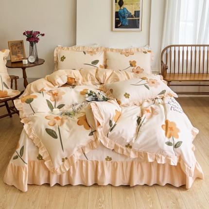 91家纺网 家纺一手货源 找家纺 （总）爱妮玖玖 2023新款全棉春暖系列床单四件套-花边床单四件套