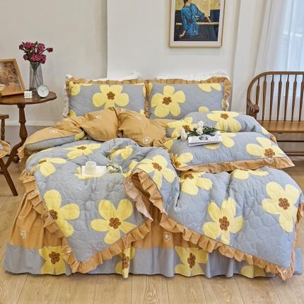 91家纺网 家纺一手货源 找家纺 （总）爱妮玖玖 2023新款全棉春暖系列全套夹棉床裙床笠四件套