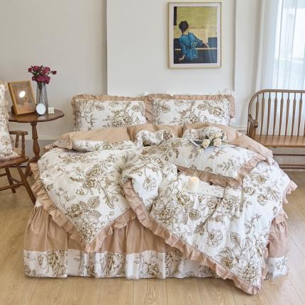 91家纺网 家纺一手货源 找家纺 （总）爱妮玖玖 2023新款全棉春暖系列全套夹棉床裙床笠四件套