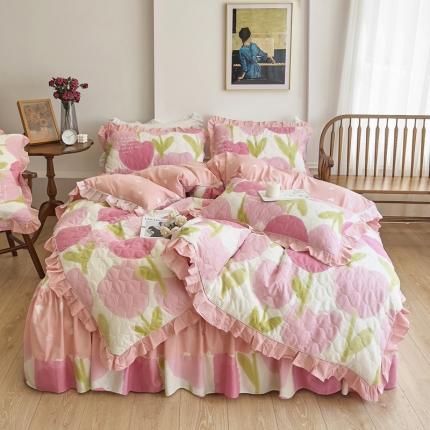 91家纺网 家纺一手货源 找家纺 （总）爱妮玖玖 2023新款全棉春暖系列全套夹棉床裙床笠四件套