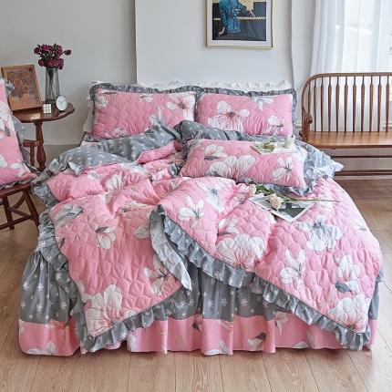 91家纺网 家纺一手货源 找家纺 （总）爱妮玖玖 2023新款全棉春暖系列全套夹棉床裙床笠四件套