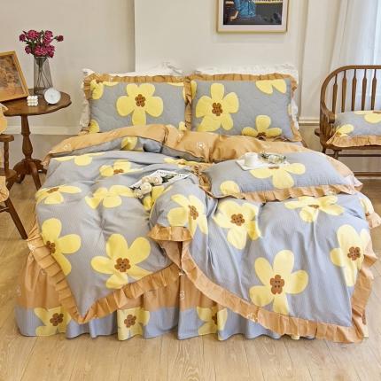 91家纺网 家纺一手货源 找家纺 （总）爱妮玖玖 2023新款全棉春暖系列夹棉床裙四件套配花边被套