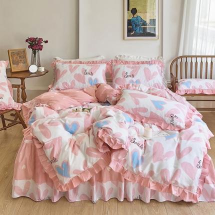 91家纺网 家纺一手货源 找家纺 （总）爱妮玖玖 2023新款全棉春暖系列夹棉床裙四件套配花边被套