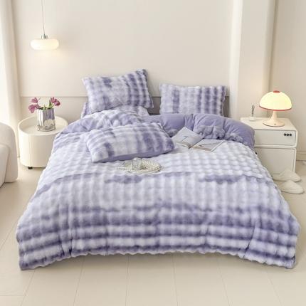 91家纺网 家纺一手货源 找家纺 一比一 2023新款兔毛七彩印花牛奶绒四件套 七彩血清色