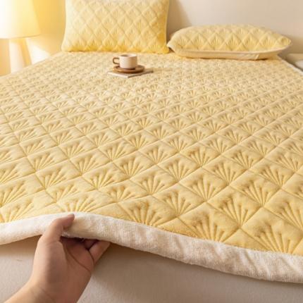 91家纺网 家纺一手货源 找家纺 鑫钰 2023秋冬新款加厚保暖牛奶绒床垫床护垫学生宿舍专用床褥子 烟花-淡雅黄