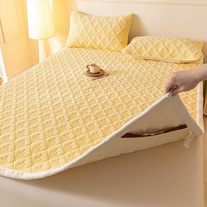 91家纺网 家纺一手货源 找家纺 鑫钰 2023秋冬新款加厚保暖牛奶绒床垫床护垫学生宿舍专用床褥子 烟花-淡雅黄