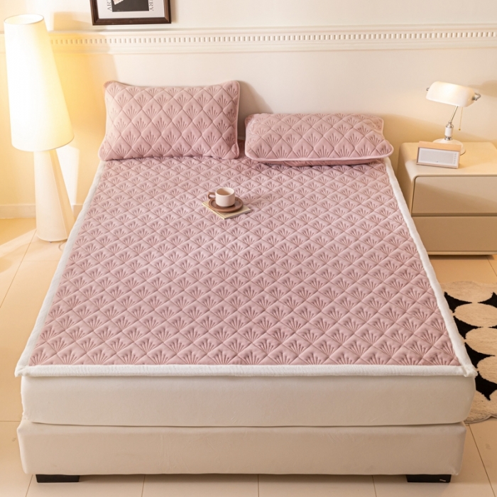 91家纺网 家纺一手货源 找家纺 鑫钰 2023秋冬新款加厚保暖牛奶绒床垫床护垫学生宿舍专用床褥子 烟花-豆沙粉