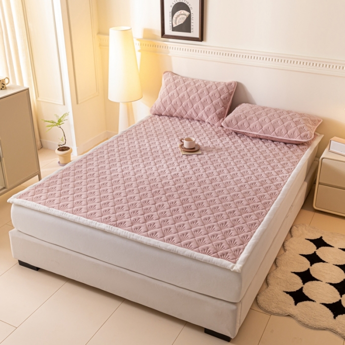 91家纺网 家纺一手货源 找家纺 鑫钰 2023秋冬新款加厚保暖牛奶绒床垫床护垫学生宿舍专用床褥子 烟花-豆沙粉