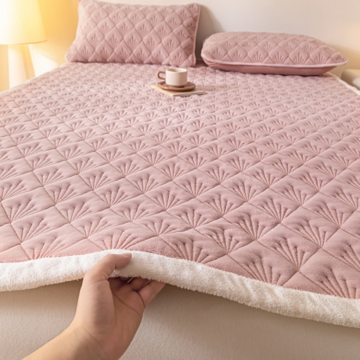 91家纺网 家纺一手货源 找家纺 鑫钰 2023秋冬新款加厚保暖牛奶绒床垫床护垫学生宿舍专用床褥子 烟花-豆沙粉