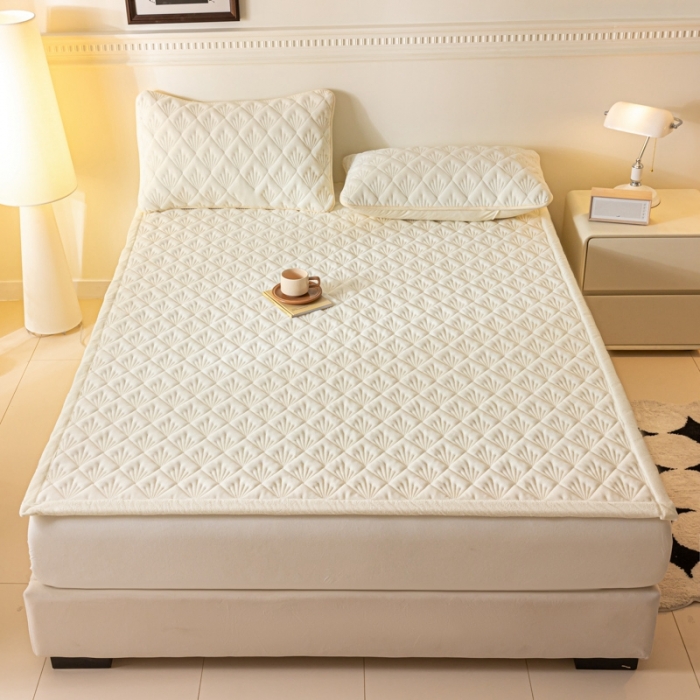 91家纺网 家纺一手货源 找家纺 鑫钰 2023秋冬新款加厚保暖牛奶绒床垫床护垫学生宿舍专用床褥子 烟花-优雅白