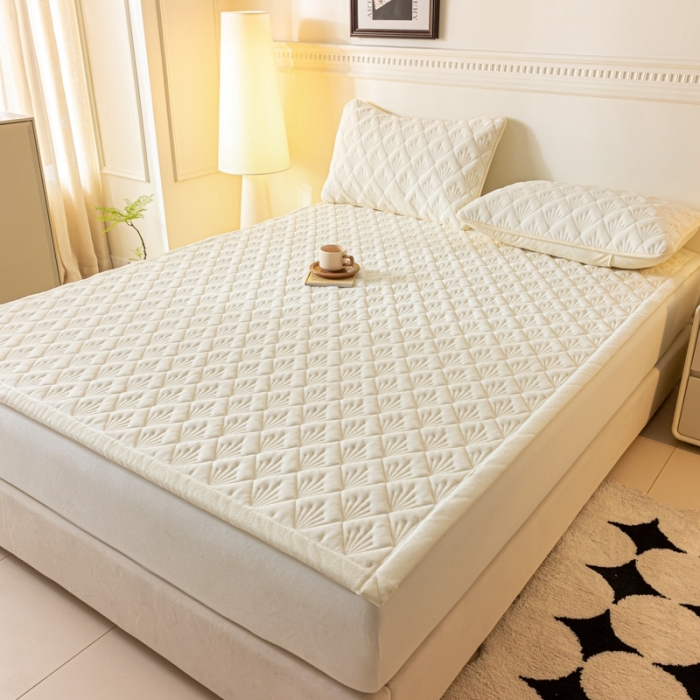 91家纺网 家纺一手货源 找家纺 鑫钰 2023秋冬新款加厚保暖牛奶绒床垫床护垫学生宿舍专用床褥子 烟花-优雅白