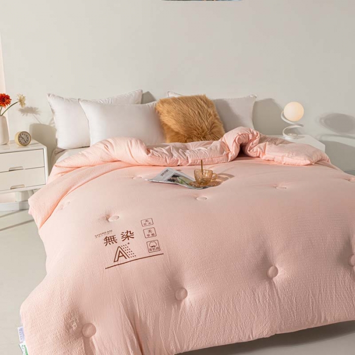 91家纺网 家纺一手货源 找家纺 爱宝被业 2023新款针织棉华夫格被-单被 粉色