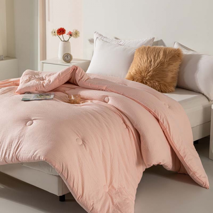 91家纺网 家纺一手货源 找家纺 爱宝被业 2023新款针织棉华夫格被-单被 粉色