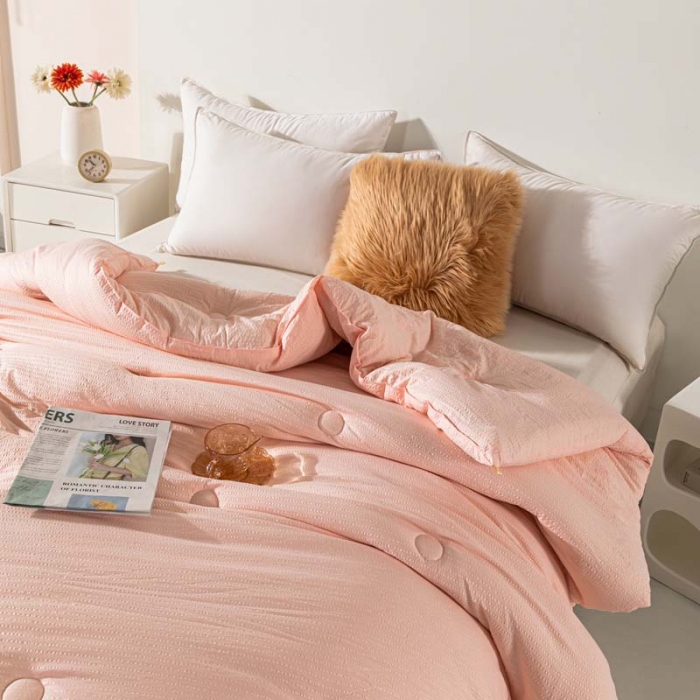 91家纺网 家纺一手货源 找家纺 爱宝被业 2023新款针织棉华夫格被-单被 粉色