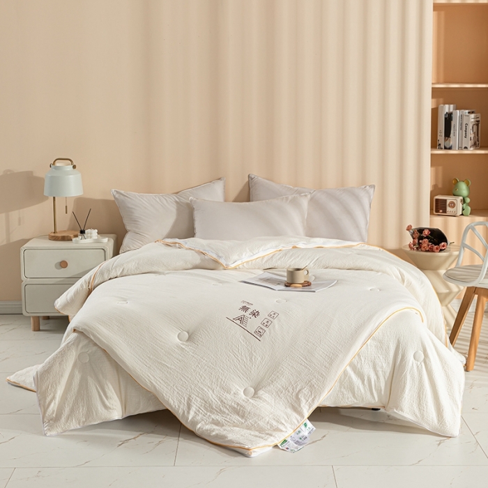 91家纺网 家纺一手货源 找家纺 爱宝被业 2025新款针织棉华夫格被-子母被 白色