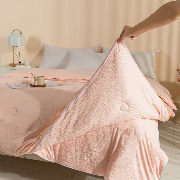 91家纺网 家纺一手货源 找家纺 爱宝被业 2025新款针织棉华夫格被-子母被 粉色