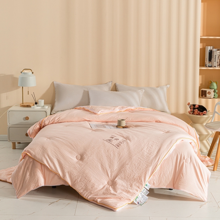 91家纺网 家纺一手货源 找家纺 爱宝被业 2025新款针织棉华夫格被-子母被 粉色