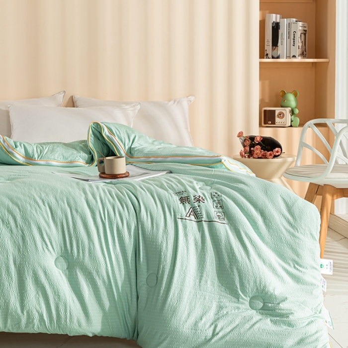 91家纺网 家纺一手货源 找家纺 爱宝被业 2025新款针织棉华夫格被-子母被 绿色