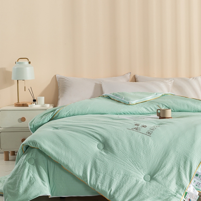 91家纺网 家纺一手货源 找家纺 爱宝被业 2025新款针织棉华夫格被-子母被 绿色