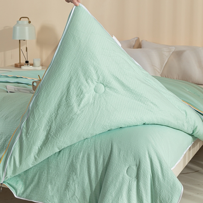 91家纺网 家纺一手货源 找家纺 爱宝被业 2025新款针织棉华夫格被-子母被 绿色