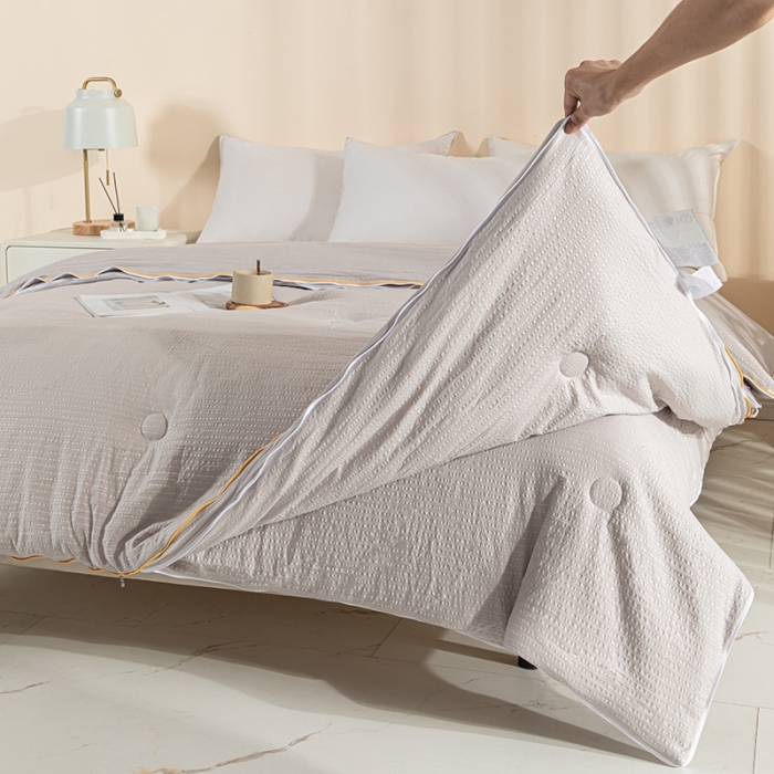 91家纺网 家纺一手货源 找家纺 爱宝被业 2025新款针织棉华夫格被-子母被 浅灰