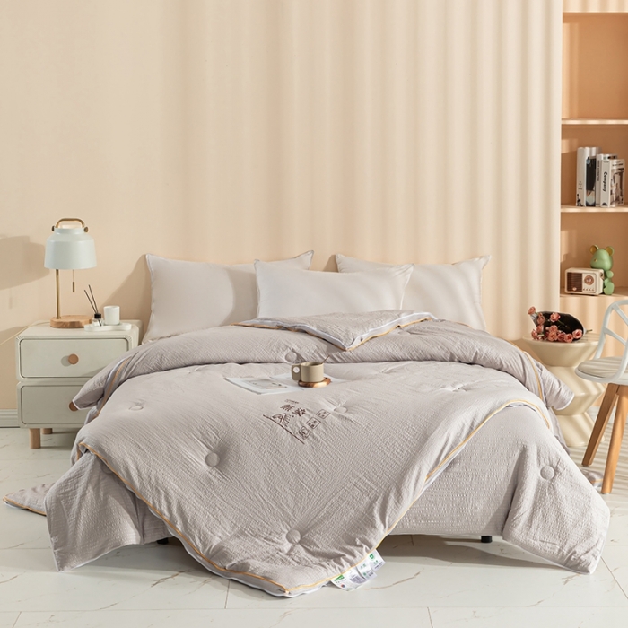 91家纺网 家纺一手货源 找家纺 爱宝被业 2025新款针织棉华夫格被-子母被 浅灰