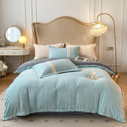 91家纺网 91找家纺（总）佳汐蓝家纺 2023新款秋冬加厚6D立体雕花暖绒系列四件套