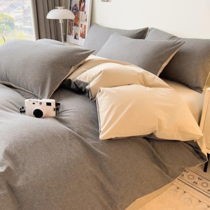 91家纺网 家纺一手货源 找家纺 芃成 2023新款全棉水洗棉四件套 高级灰配米色