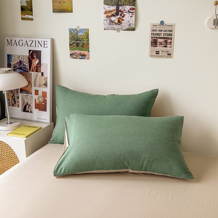 91家纺网 家纺一手货源 找家纺 芃成 2023新款全棉水洗棉四件套 草绿配米色