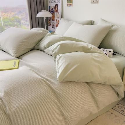 芃成 2023新款全棉水洗棉四件套 绿条纹