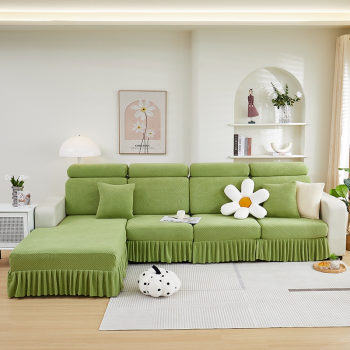 91家纺网 家纺一手货源 找家纺 天下布艺 2023新款初见裙边摇粒绒沙发垫 初见-草绿