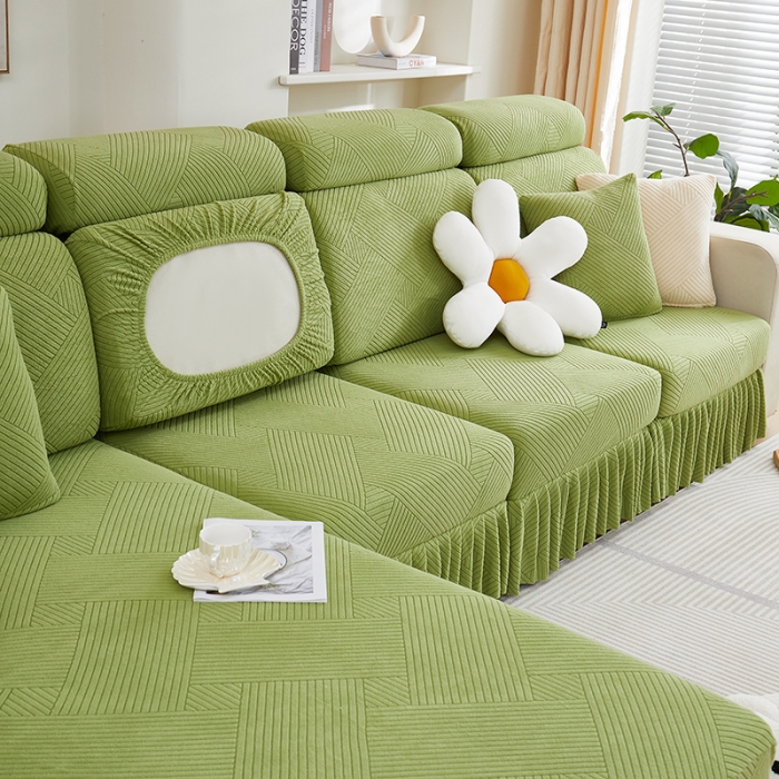 91家纺网 家纺一手货源 找家纺 天下布艺 2023新款初见裙边摇粒绒沙发垫 初见-草绿