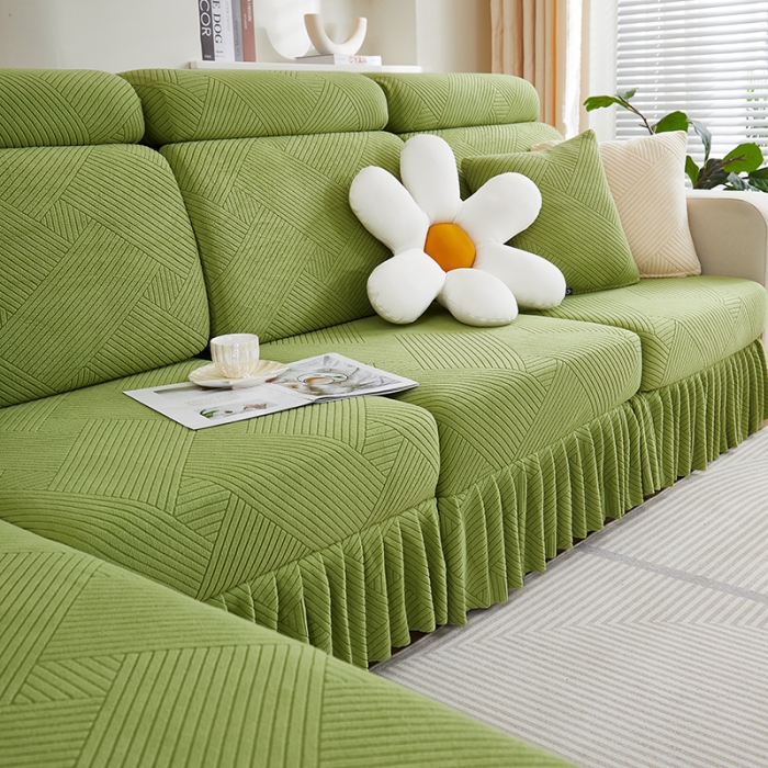 91家纺网 家纺一手货源 找家纺 天下布艺 2023新款初见裙边摇粒绒沙发垫 初见-草绿