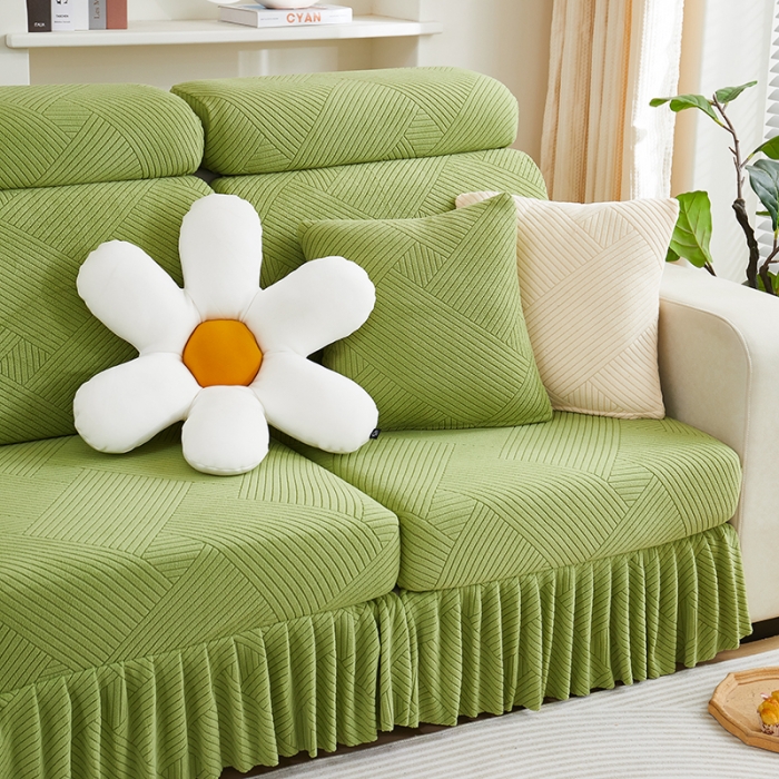 91家纺网 家纺一手货源 找家纺 天下布艺 2023新款初见裙边摇粒绒沙发垫 初见-草绿