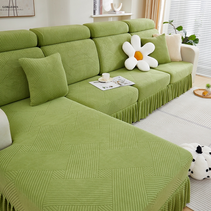 91家纺网 家纺一手货源 找家纺 天下布艺 2023新款初见裙边摇粒绒沙发垫 初见-草绿