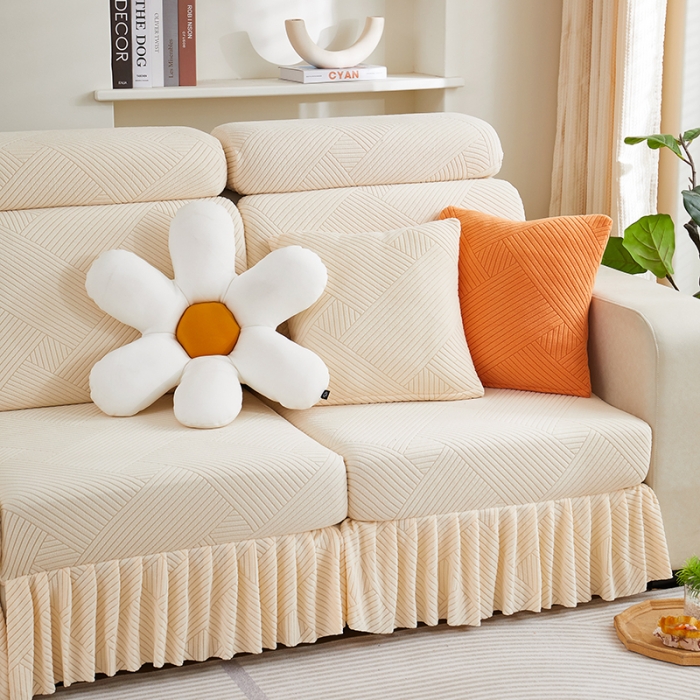 91家纺网 家纺一手货源 找家纺 天下布艺 2023新款初见裙边摇粒绒沙发垫 初见-米色