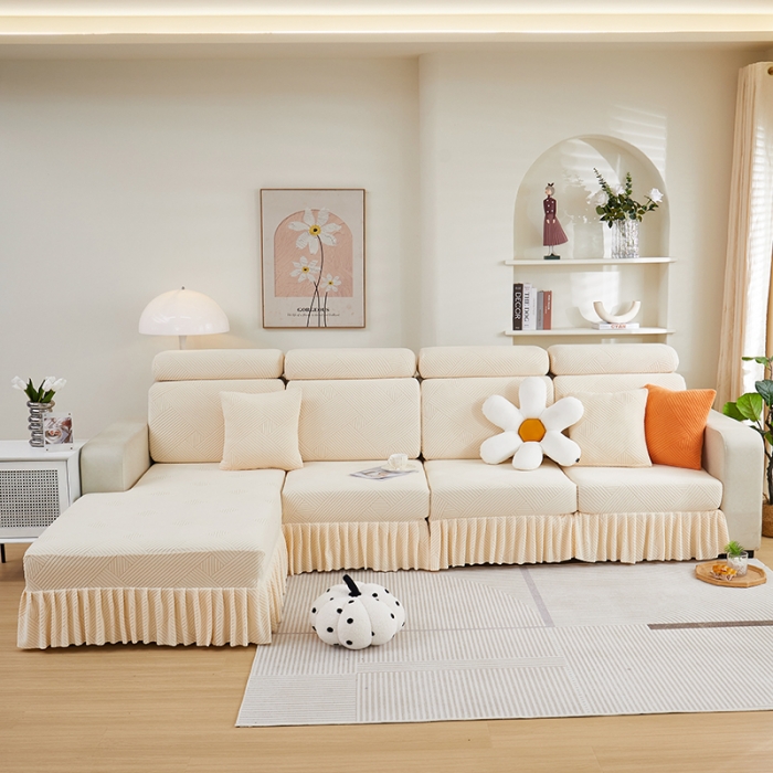 91家纺网 家纺一手货源 找家纺 天下布艺 2023新款初见裙边摇粒绒沙发垫 初见-米色